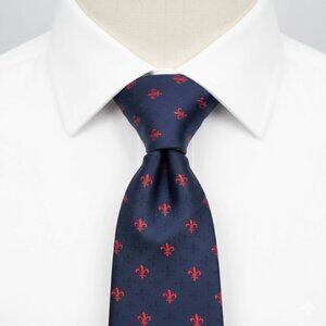 Firenze Italian Silk Tie Vintage Fleur-De-Lis Office Wedding Formal Blue Red